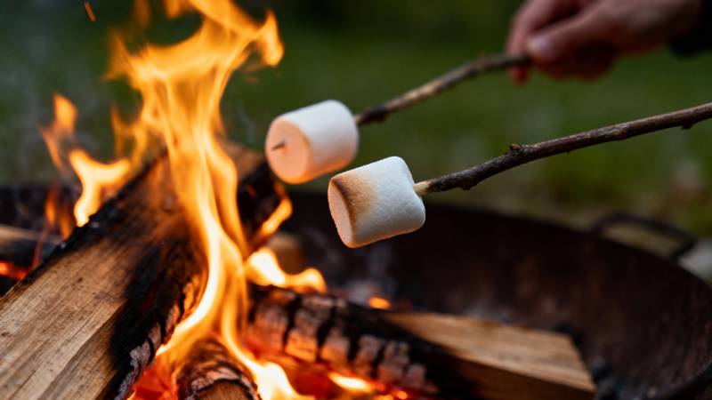 篝火烤棉花糖图片