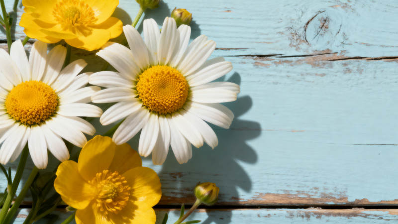 雏菊与黄花绽放图片