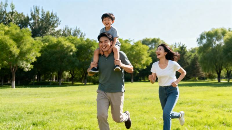 幸福家庭公园奔跑图片