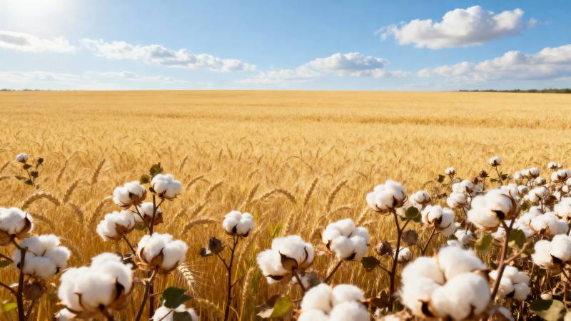 棉田金浪映蓝天图片