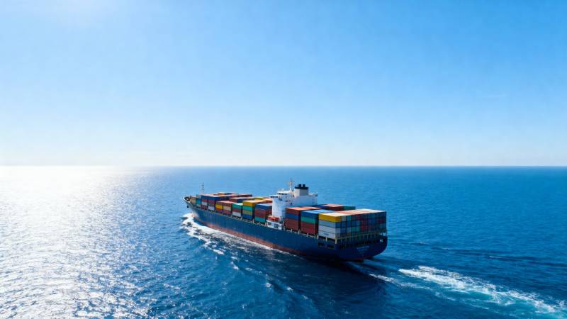 货轮航行于碧海蓝天图片