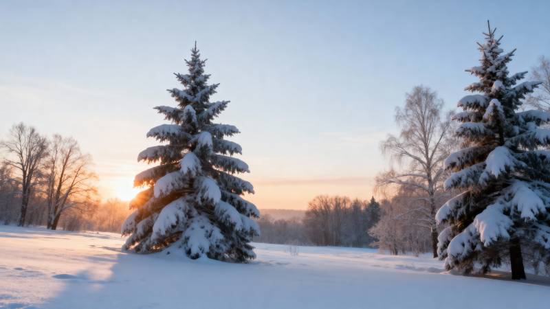 雪松映夕阳图片