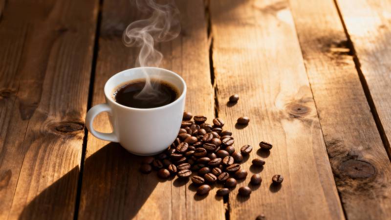 热咖啡与咖啡豆图片