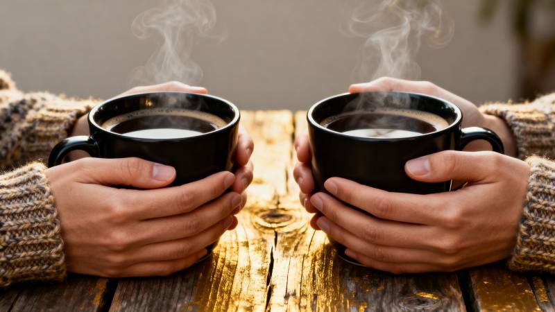 暖手捧热茶图片