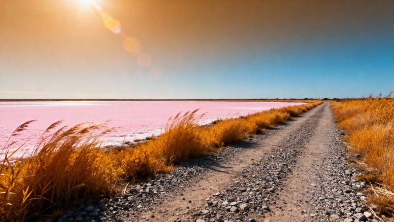 粉湖日落小径图片