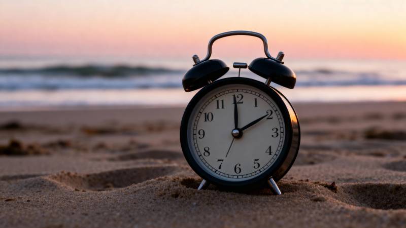 沙滩上的闹钟图片