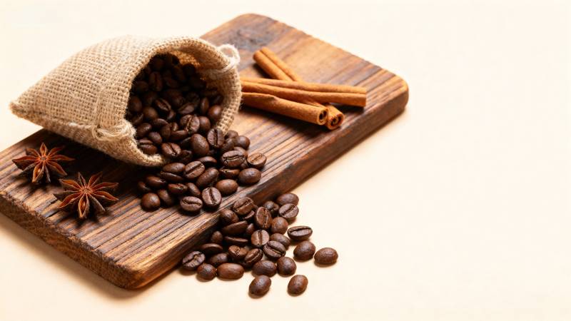 咖啡豆与香料静物图片