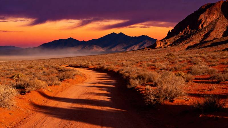 荒漠日落长路图片