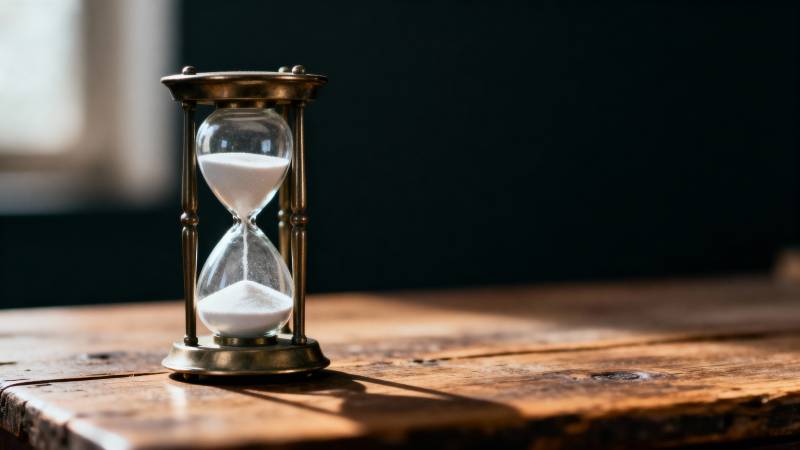 沙漏静置木桌图片