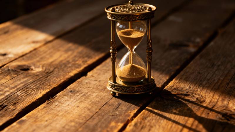 沙漏静置木桌图片