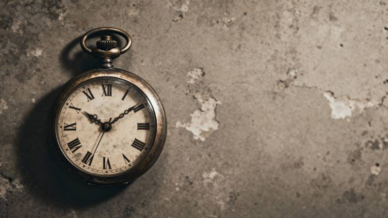 古钟静置旧墙图片