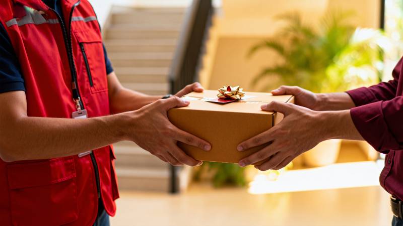 快递员递送包裹图片