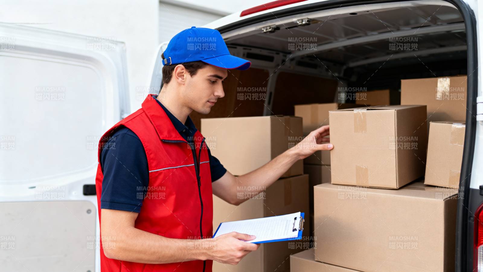 快递员核对包裹图片