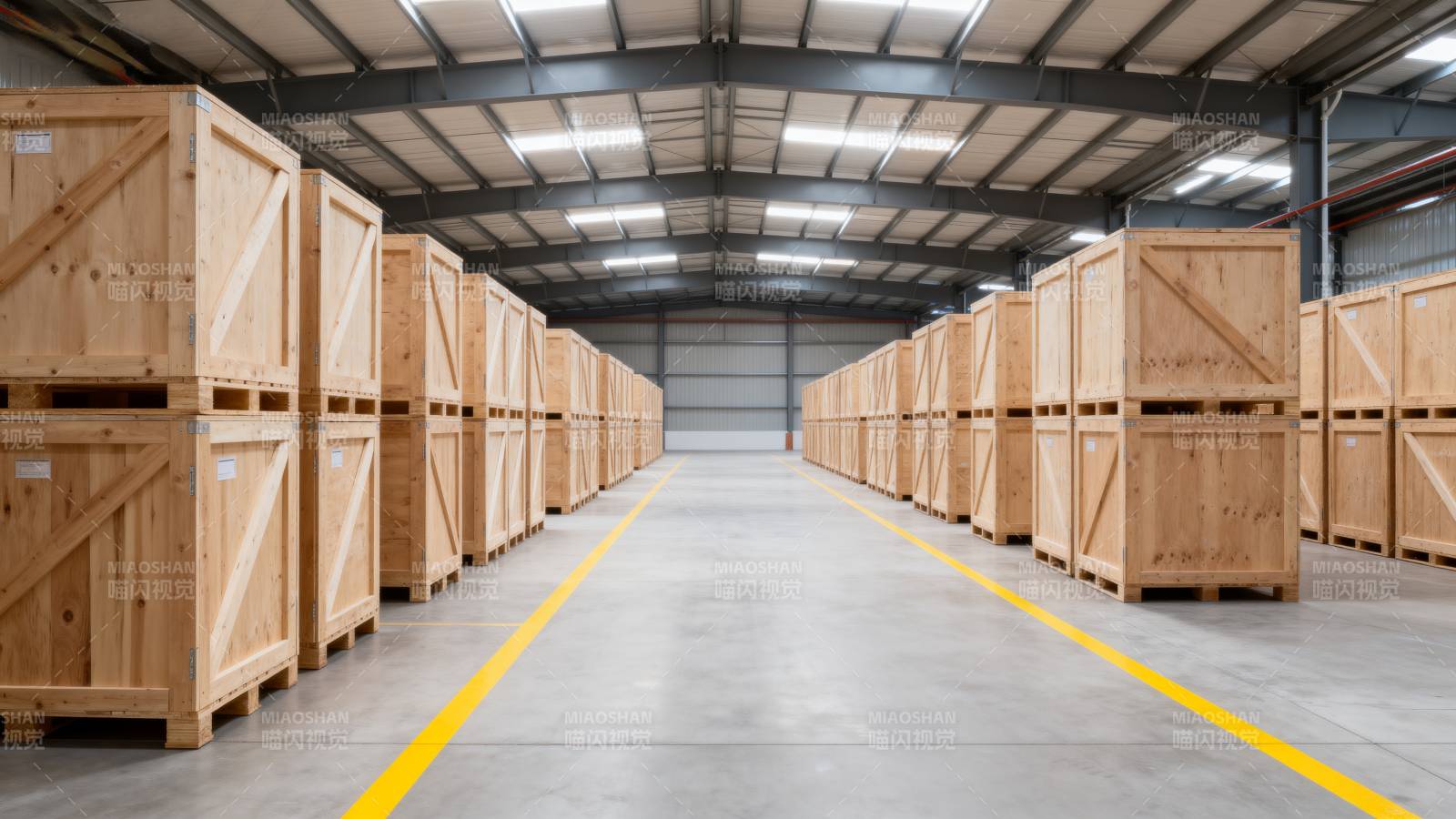 仓库木箱整齐排列图片