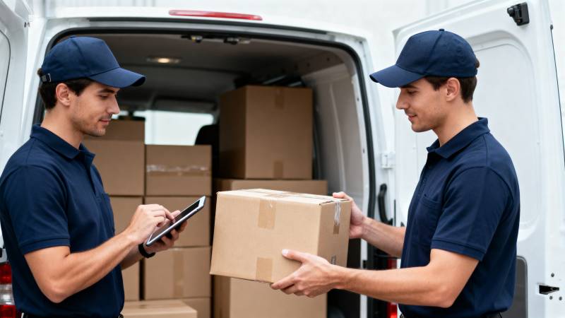 快递员交接包裹图片