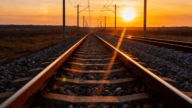 夕阳下的铁轨图片