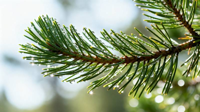 松针上的露珠图片