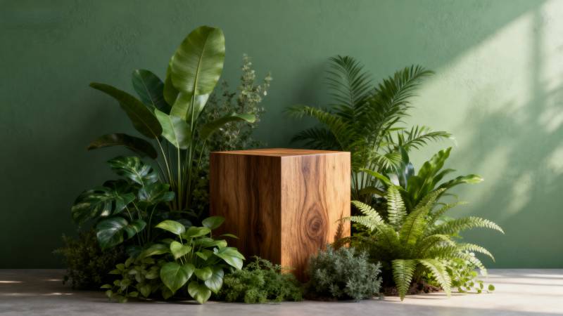 绿植环绕木箱图片