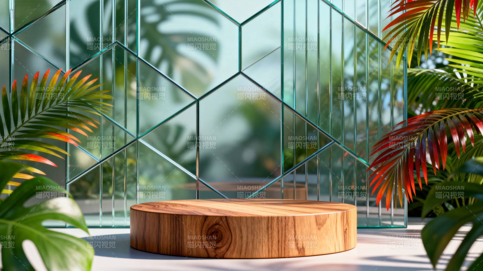 热带绿植木台图片