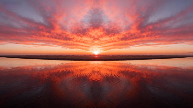 霞光映海天图片