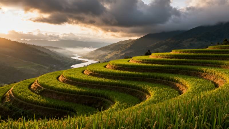 梯田晨曦图片