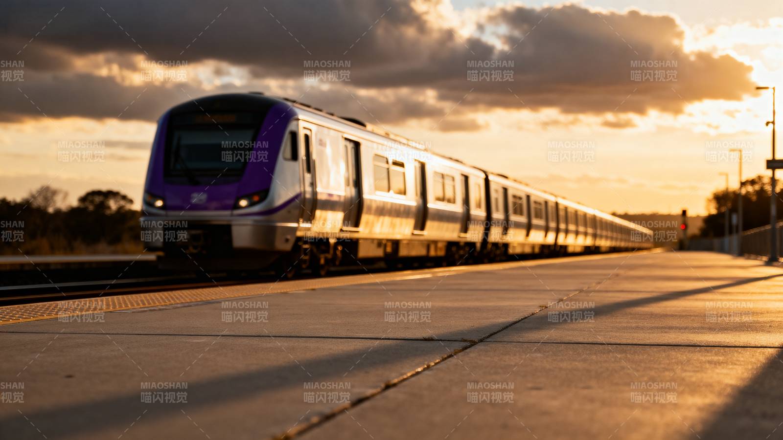 夕阳下的紫色列车图片