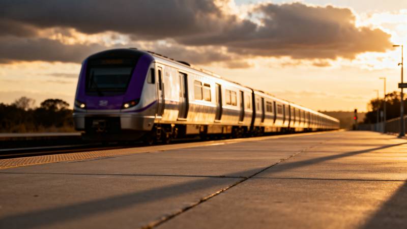 夕阳下的紫色列车图片