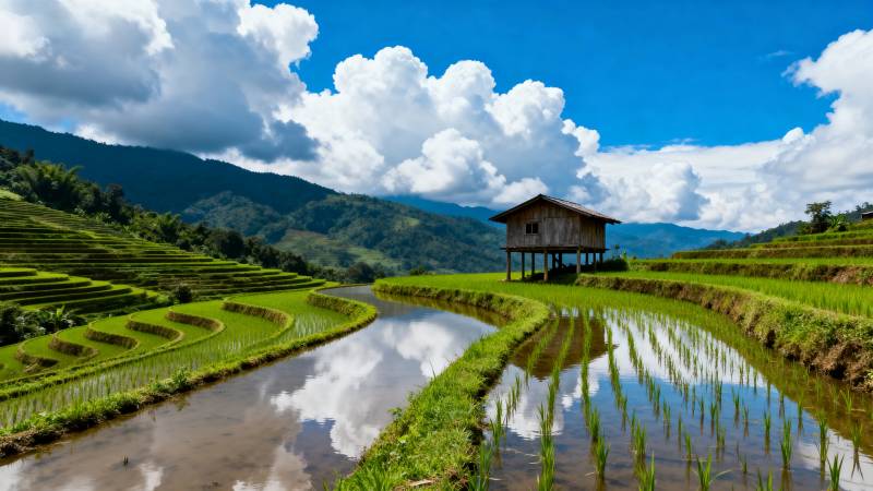 梯田风光 云影倒映图片