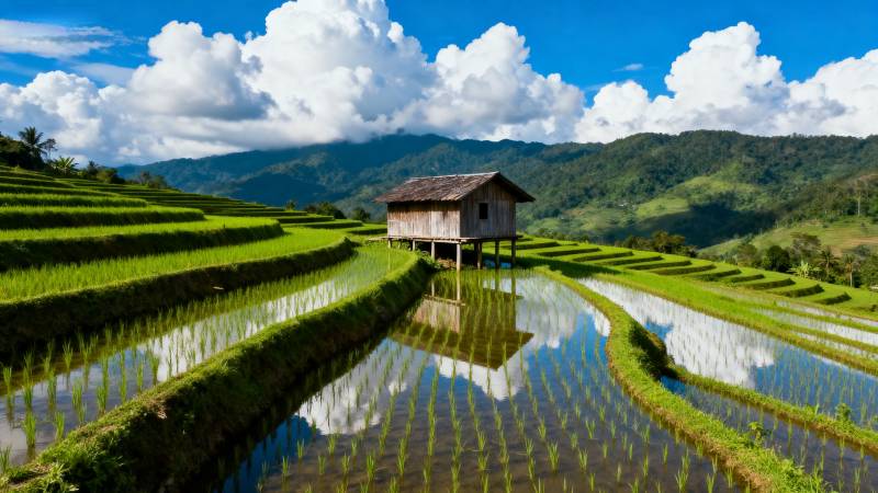 梯田风光 屋影如画图片