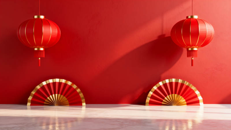 红墙灯笼迎新春图片