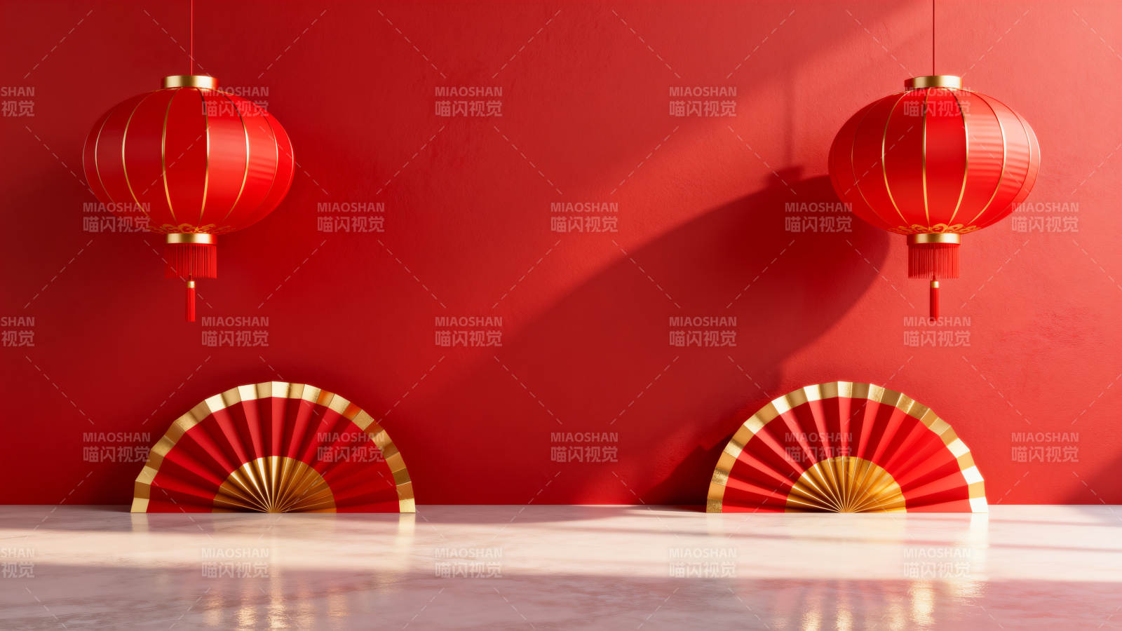 红墙灯笼迎新春图片