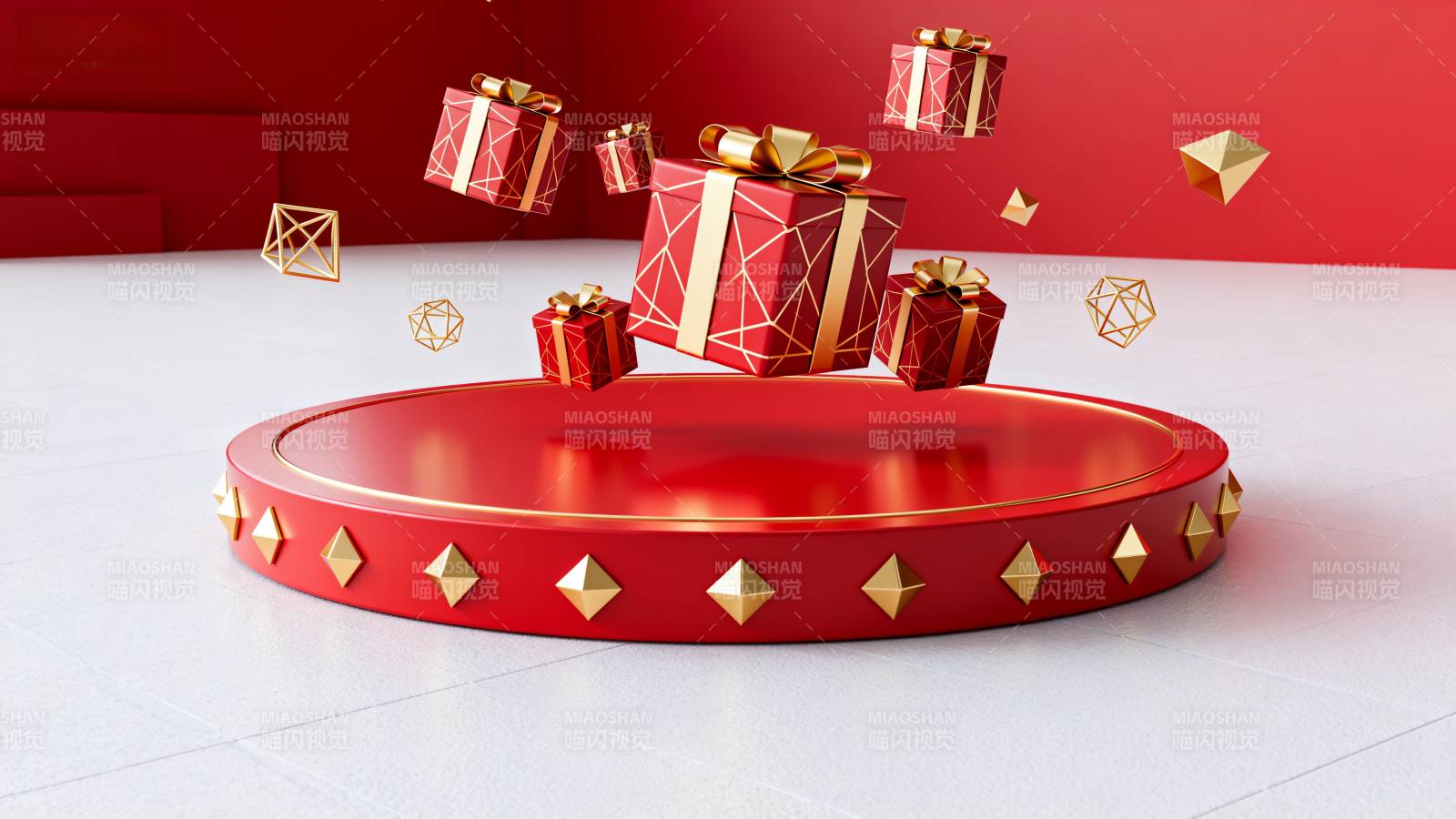 红色礼盒飞舞场景图片