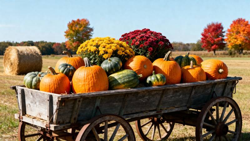 秋日丰收南瓜车图片