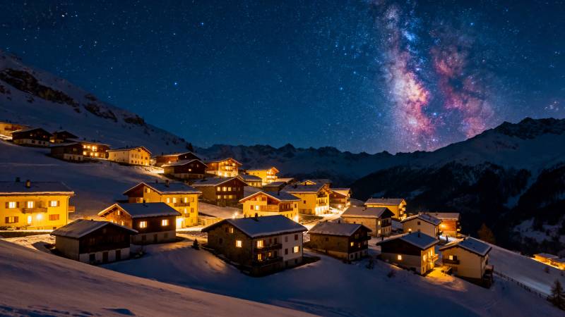雪山夜景银河璀璨图片