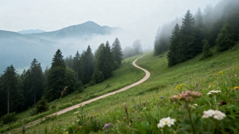 雾中蜿蜒小径图片