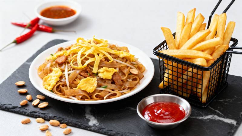 炒面配薯条图片