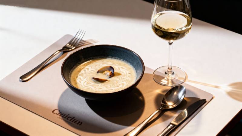 奶油汤配白葡萄酒图片