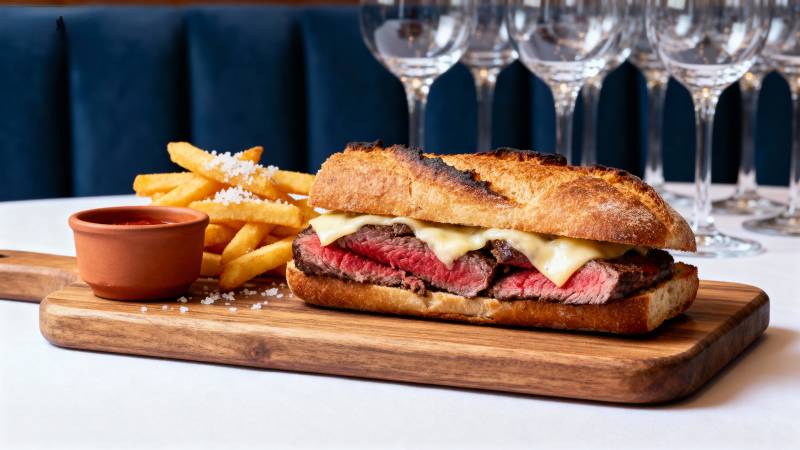 牛排三明治配薯条图片