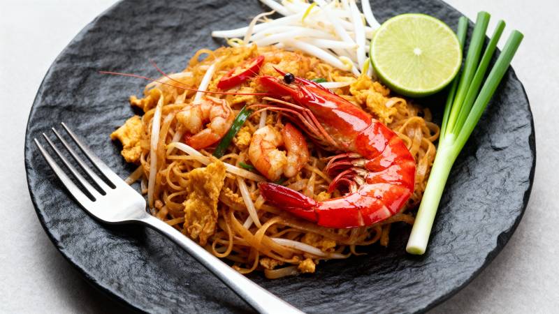 泰式炒河粉配虾仁图片