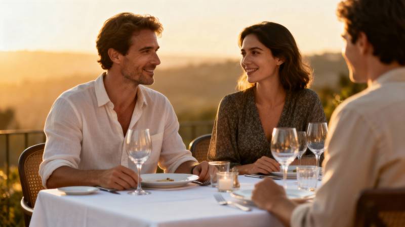 夕阳下的浪漫晚餐图片