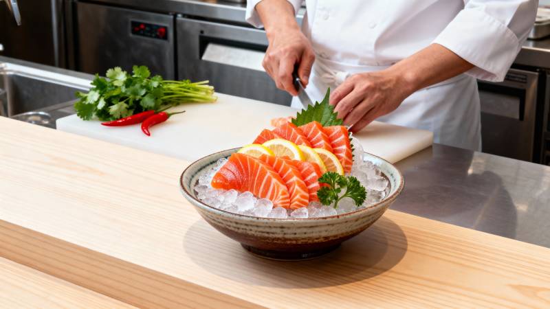 鲜美三文鱼刺身图片