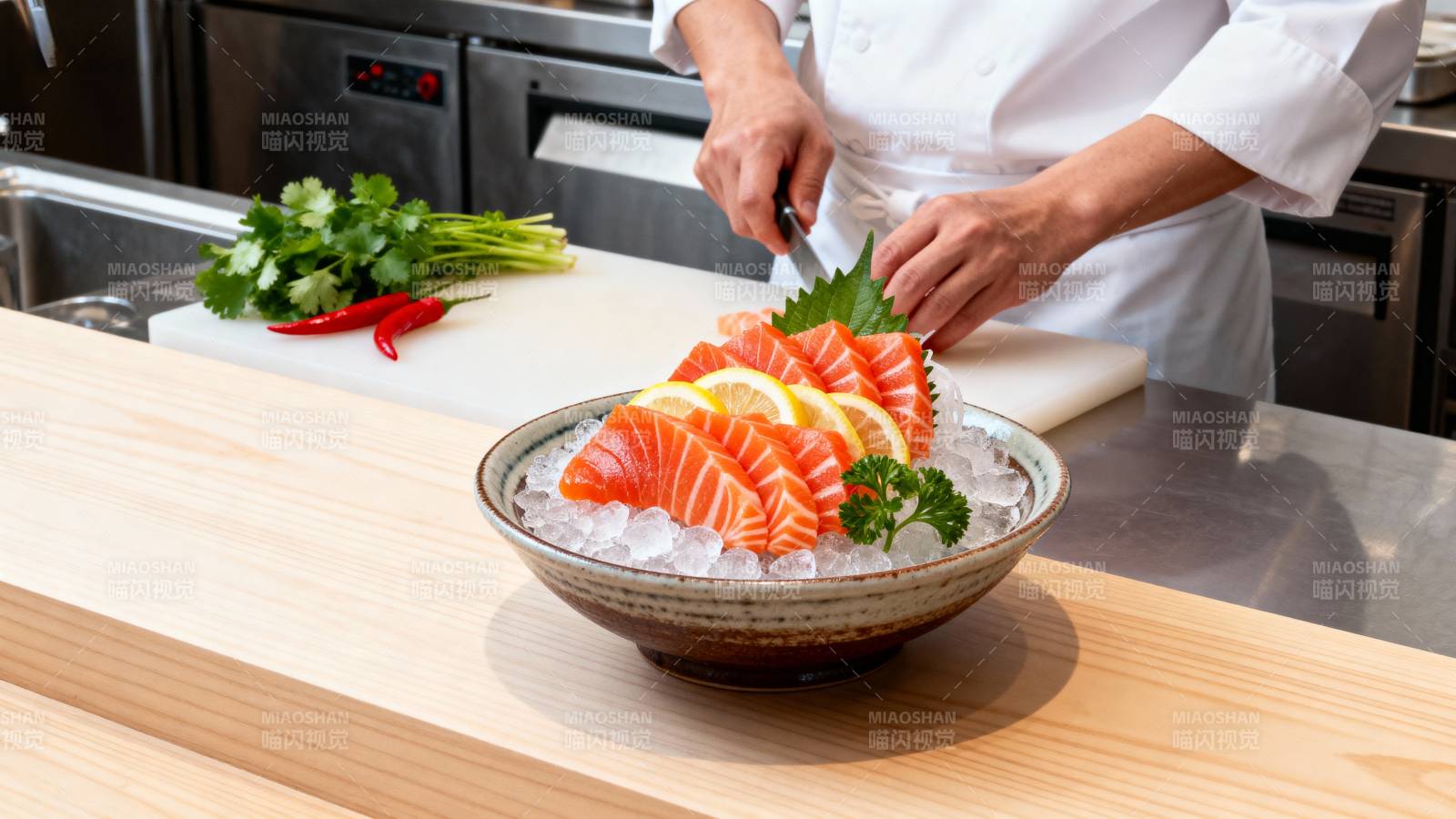 鲜美三文鱼刺身图片