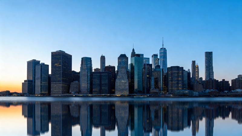 城市天际线倒影图片