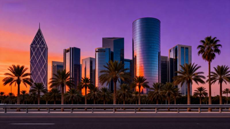 城市天际线日落图片