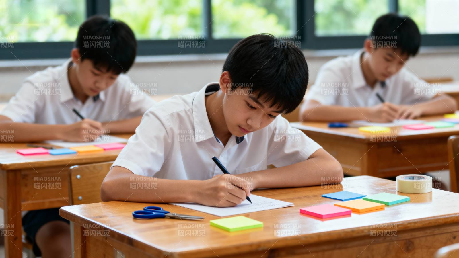 学生专心写作业图片