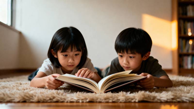 两个孩子共读一本书图片