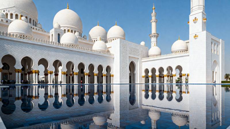 洁白清真寺倒影图片