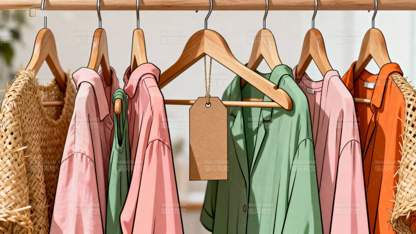 衣架上的多彩衣物图片