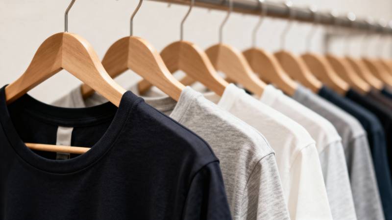 衣架上的T恤排列图片