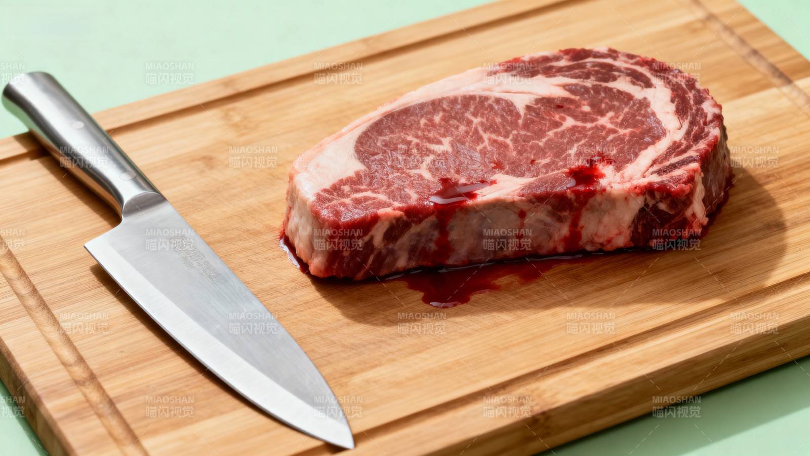 鲜嫩牛排配刀具图片